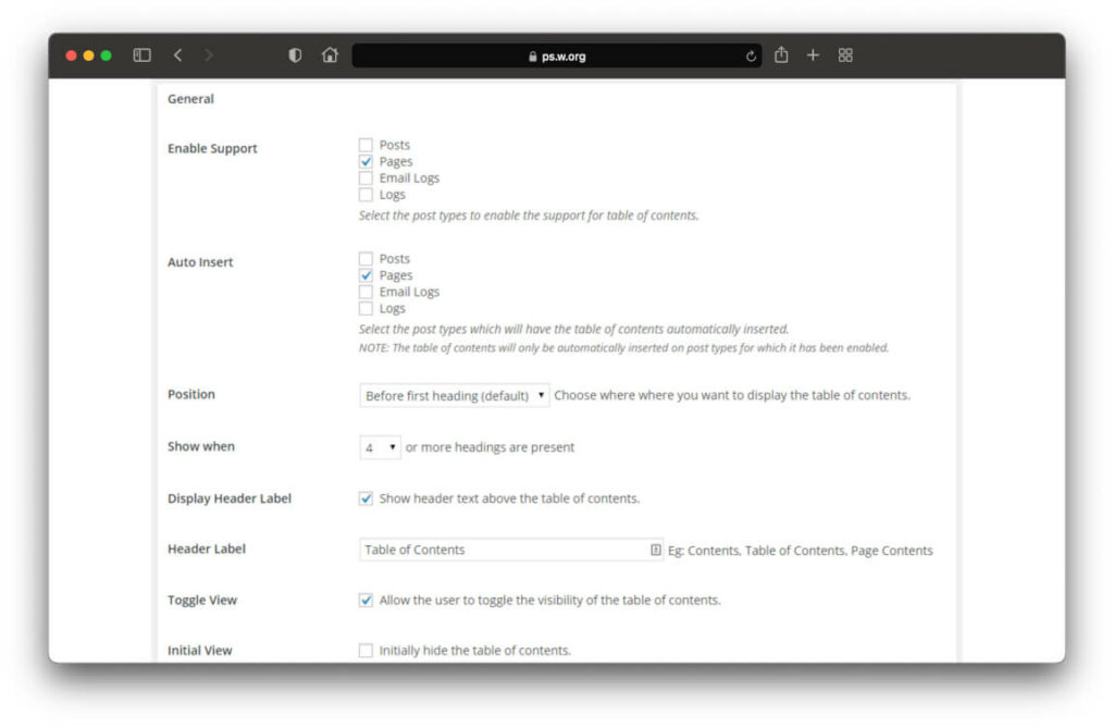 Easy Table of Contents Plugin für Inhaltsverzeichnisse