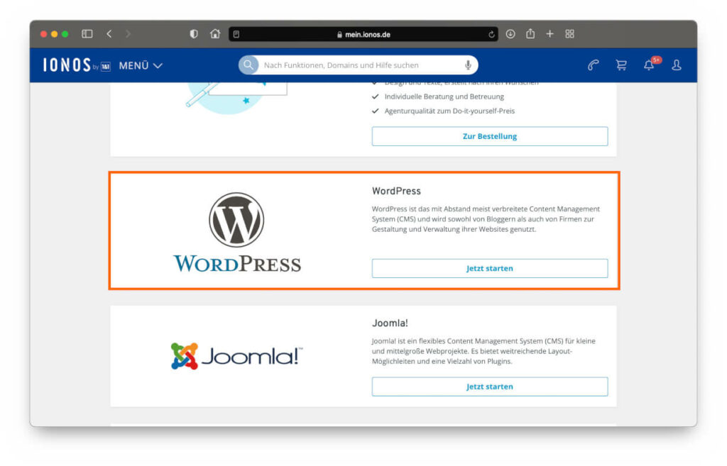 WordPress bei Ionos auswählen