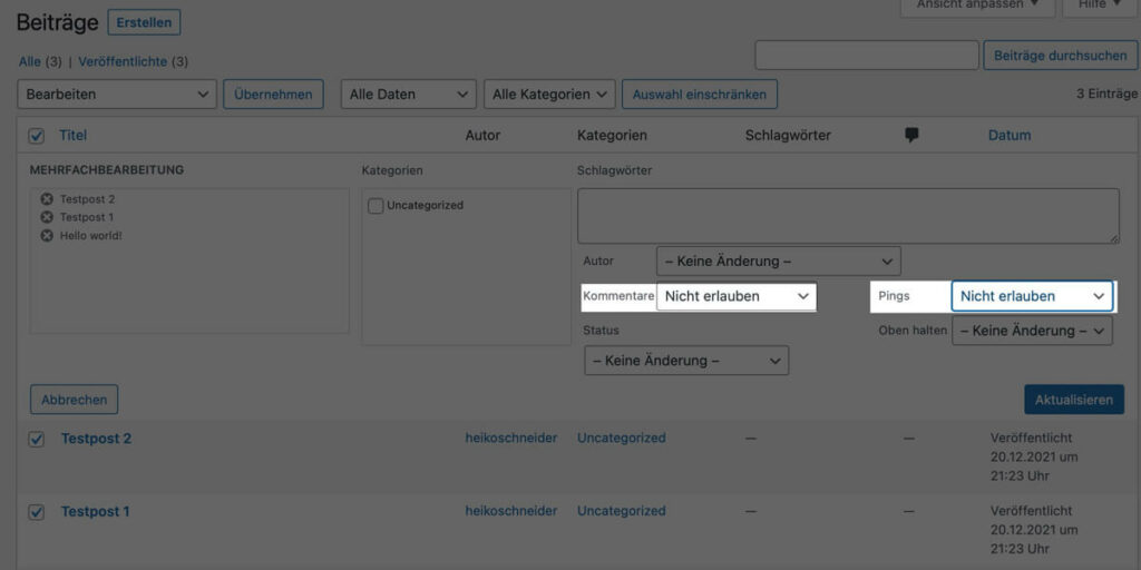 Einstellungen über Mehrfachbearbeitung anpassen