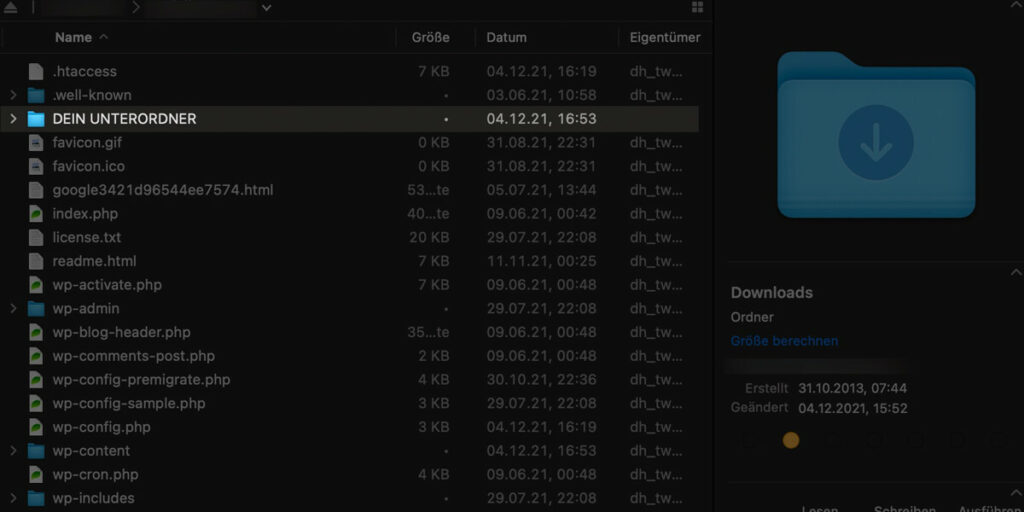 Unterordner für WordPress Installation per FTP anlegen