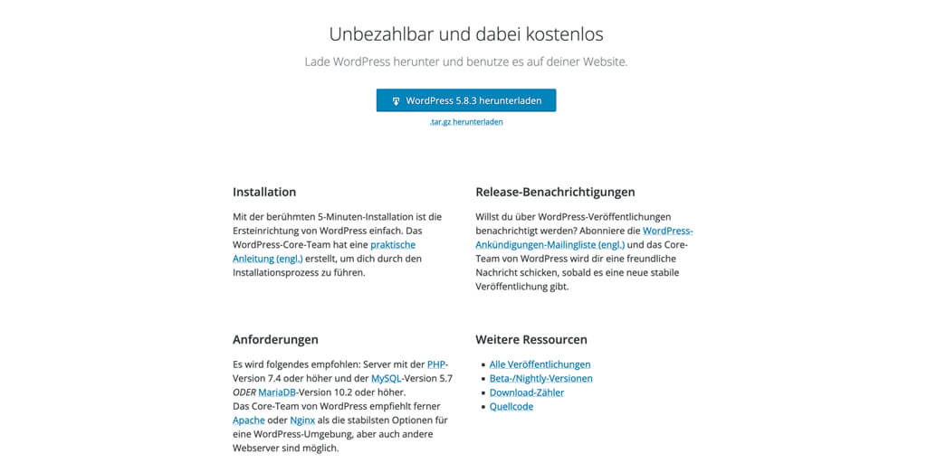 Download der aktuellen WordPress Version auf Deutsch
