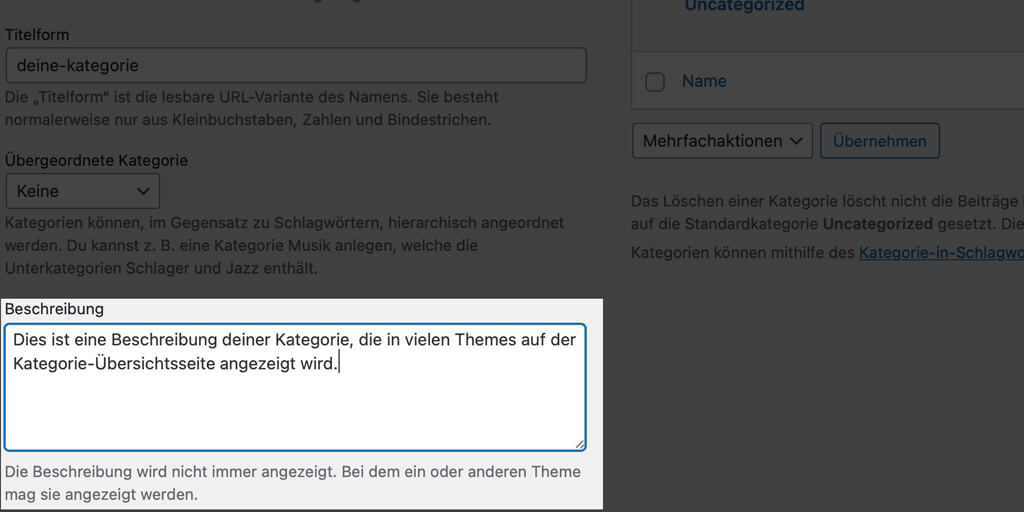 Eine Beschreibung eingeben