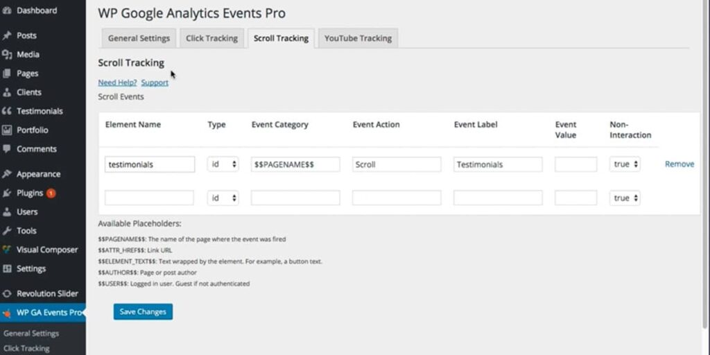 WP Google Analytics Events