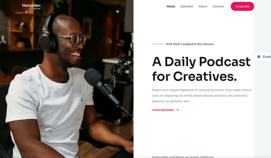 Astra theme WordPress template for podcasts