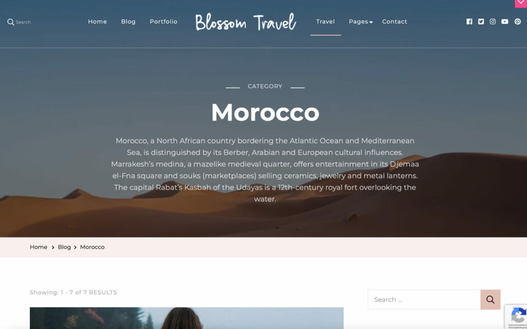 Blossom, a free WordPress theme for travel blogs
