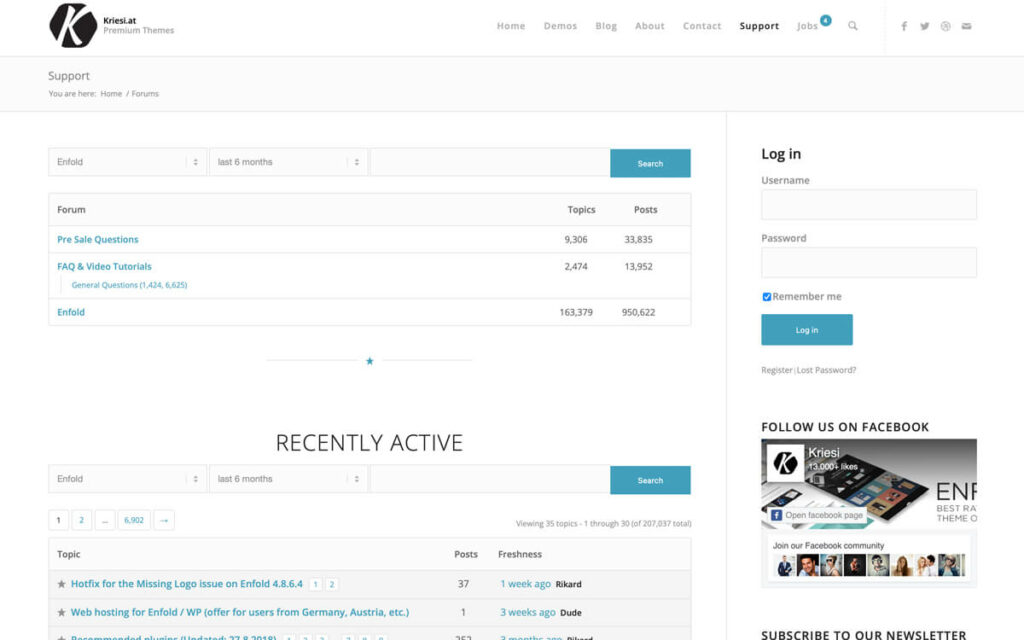 Support forums, documentation and support tickets of Enfold theme